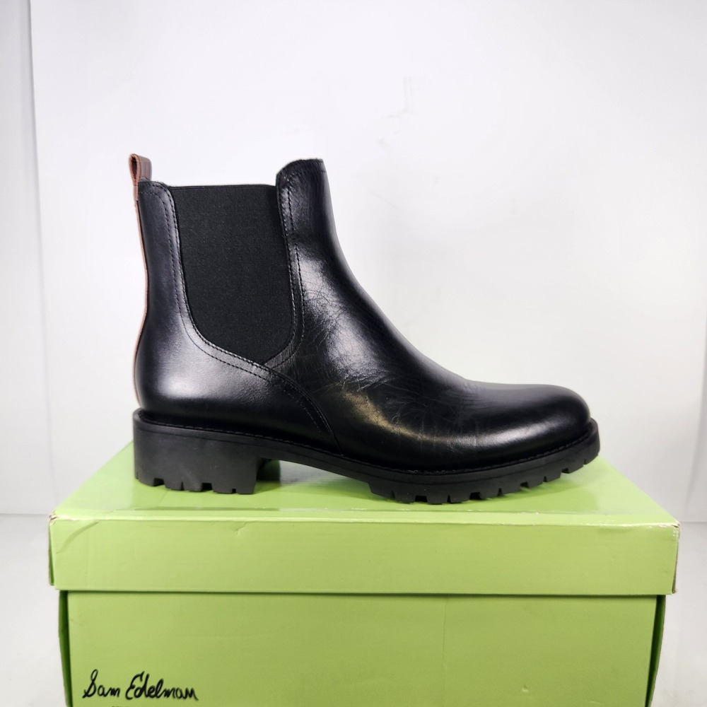 Sam Edelman Jemmy Chelsea Boot Women Size 9.5 Black Leather Lug Sole Pull On
